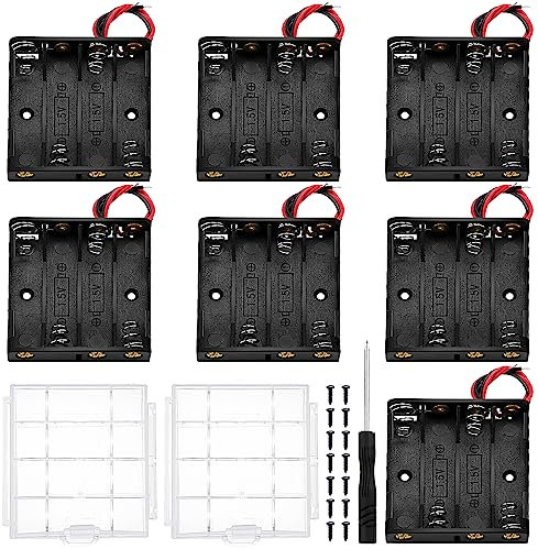 7 PCS 4 AAA Battery Holder, KUOQIY 4 x 1.5V AAA 6V Battery Holder Case with Wire Leads, with 2 PCS Plastic Battery Storage Box & Screwdriver & Screws