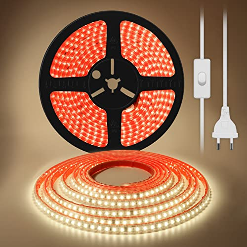 pcning LED Streifen 230V Direktanschluss 10M Warmweiss, Sehr Hell LED Strip Selbstklebend mit Schalter 10 Meter IP67 Wasserdicht Lichtstrip (Warmweiß, 10M)
