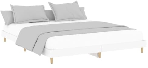 vidaXL Bettgestell, Bett Doppelbett für Schlafzimmer, Bettrahmen mit Lattenrost, Schlafzimmerbett Holzbeine, Weiß 160x200cm Holzwerkstoff