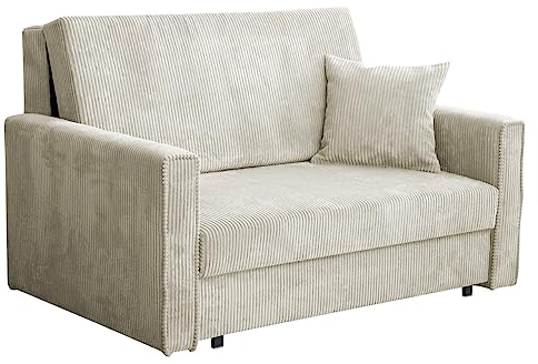 Mirjan24 Sofa Viva Bis Premium II mit Schlaffunktion, 2 Sitzer Polstersofa mit Bettkasten inkl. Kissen, Schlafsofa Sofagarnitur, Bettsofa, Wohnlandschaft, Stoff: Cord (Poso 100)
