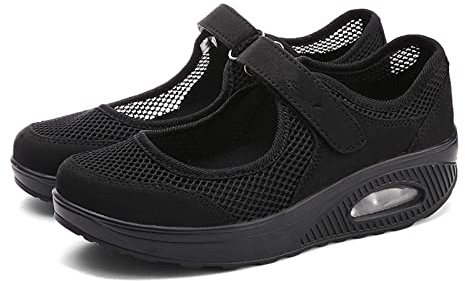 Homesally Damen Diabetiker Hausschuhe Für Geschwollene Füße, Senioren Verbandsschuhe Mesh Orthocare Hausschuhe Mit Klettverschluss Extra Weit Medizinische Gesundheitsschuhe Pflegeschuhe,Schwarz,40