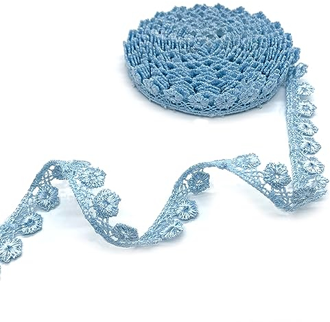 DHER Dekostoff Spitzenstoff Spitze Blumen Spitzenband Borten Bänder Blumenband 5 Yards 15mm Spitze Band Stickerei dekorative Band Kleidungsstück Zubehör dekorative Spitze Dekoration (Azur)