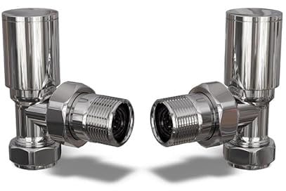 UK Radiators Round Chrome Radiator Valve Pair - Chrome Polished Finish - Classy and Modern Design 1/2 x 10mm Angled Radiator Valve Pair - Pair of Valves