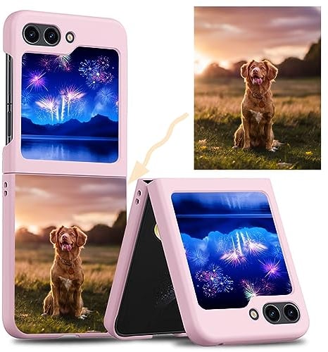 CAXKJE Black Personalised Photo Phone Case for Samsung Galaxy Z Flip 5 (6.70 inch),Design Your Own Photo Image,Text Phone Case,PC Bumper Slim Cover Case,Personalised Case - Pink