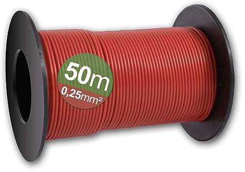 world-trading-net - Schaltlitze 0,25mm², rot, Länge 50m, auf Kunststoffspule, Aufbau 50 x 0,08mm, Leiterquerschnitt 0,25mm²