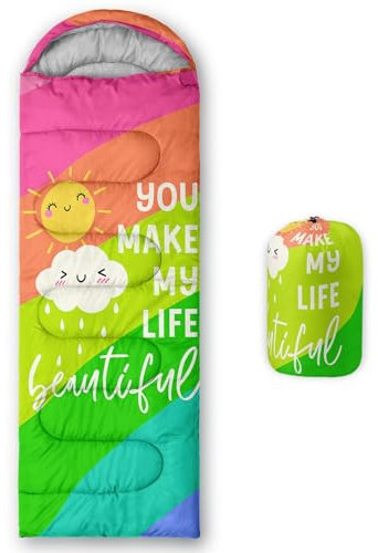 Smell Sunshine Kinder-Schlafsack für Jungen und Mädchen, Regenbogen-Sonnenschein Wolken, leicht, warm, tragbar, für drinnen und draußen, wasserdicht, kältebeständig, für Camping, Wandern (Sonnenschein
