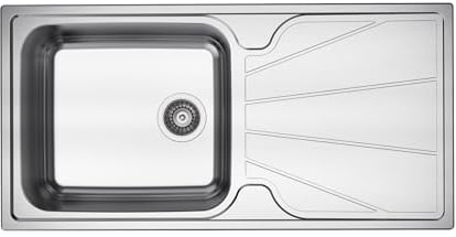 RUMO Impression Stainless Steel Kitchen Sink 1.0 One Single Large Deep Bowl Reversible Sinks with Drainer 1000 x 500mm Inset Life Time Warranty Includes Wastes & Plumbing Kit