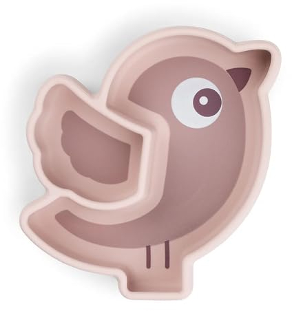 Done by Deer Silikon Stick&Stay Snackteller Birdee – Kinderteller mit Saugnapf & Unterteilung – BPA-frei – Lebensmittelechtes Silikon – Mikrowellengeeignet – Rosa – Ab 0 Monaten