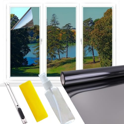 HKC Película para Ventana Anti UV de Privacidad, 44,5 x 400 cm Vinilos para Cristales Adhesivo Efecto Espejo, Película Protectora Térmica sin Residuos para Hogar Oficina