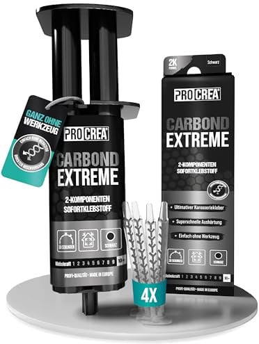 PROCREA® Karosseriekleber Carbond Extreme [inkl. 4x Mischern] Extra starker & schneller Hochleistungskleber in praktischer Spritze - Schwarzer 2K Kleber für Kunststoffe und vieles mehr