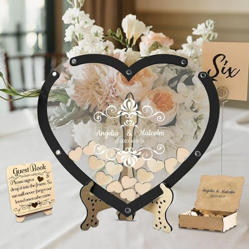 Personalisiertes Hochzeit Gästebuch Alternative - Herzförmiges Holz Gästebuch Mit Namen Und Datum - Rustikales Design Für Hochzeit Gefälligkeiten