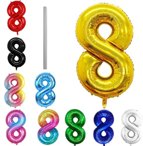 Geburtstag zahlen Luftballon 8 jahre-Gold XXL Jumbo Folienballon 40 Zoll – 101 cm Luftballons 8 Geburtstag Junge Mädchen Babyparty Geburtstagsdeko Jubiläumsparty Dekoration