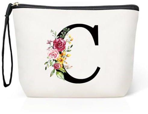 Grande Borsa per Cosmetici per donna Personalizzata Iniziale, Pochette Trucchi Viaggio, Trousse Trucchi Organizer Cosmetici, Regalo Compleanno Natale Ideale per Mamm Moglie Migliore Amic(C)