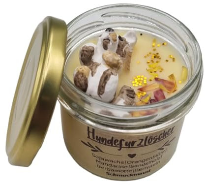 Duftkerze im Glas. Duft: Hundefurzlöscher. Handgemacht aus 100% Sojawachs