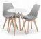 NMK HOME Conjunto Mesa Redonda Ф 60 cm y 2 Sillas Comedor Gris - Mesa de Cocina con Sillas con Cojín de Cuero Sintético y Patas de Madera de Haya