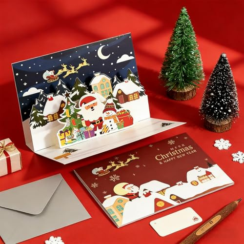 GESDYO 1 Stück Weihnachten 3D Grußkarte mit Umschlag Chrismas Geschenkkarte Weihnachten 3D Grußkarten,Für Weihnachtsgrüße an Freunde, Familie, Kumpel,Kunden, Partner 3D Weihnachtskarte