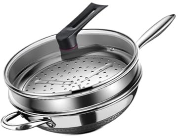 Gralara Wokpfanne Aus Edelstahl mit Glasdeckel Und Dampfeinsatz Zum Kochen zu Hause, 36CM