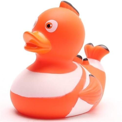 Duckshop I Clownfisch Badeente inkl. Quietscheentchen-Schlüsselanhänger im Set I L9cm I Quietscheente I Geschenk für Tierfreunde