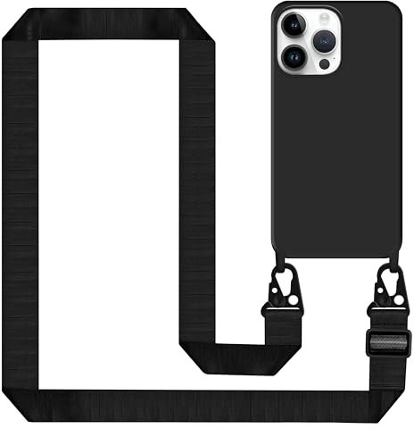 Tawarror Handyband für iPhone 16 Pro Max Hülle mit Band, Handyhülle für iPhone 16 Pro Max Case Silikon mit Kette Stoßfest Schutzhülle mit Weichem Mikrofaser-Innenfutter, Kordel zum Umhängen, Schwarz