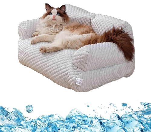 Kühlendes Haustierbett aus Eisseide für kleine, mittelgroße und große Hunde und Katzen, atmungsaktives und waschbares Hundesofa für den Sommer, abnehmbarer Bezug, Grau, M