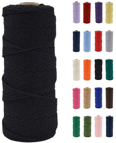 POPOYU 2mm Macrame Cord,100m Natural Cotton Macrame Rope,Black Macrame Cotton Cord Twine Rope Craft String Without Chemicals for DIY Crafts,Macrame Art,Gift Wrapping,Christmas Wedding Decor
