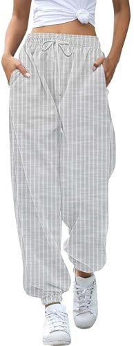 Damen-Jogginghose mit hoher Taille, kariert, lockere Passform, Kordelzug mit Taschen, lässige Jogginghose mit elastischer Taille, bequeme leichte Loungehose, ideal für den Alltag und den Außenbereich,