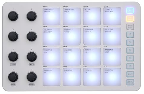 USB-MIDI-Tastatur-Controller, MIDI-Controller-Pad-Beat-Maker-Maschine, Dynamische Tastatur mit 16 RGB-Hintergrundbeleuchtungspads, 8 Zuweisbaren Knöpfen, Notenwiederholungstaste