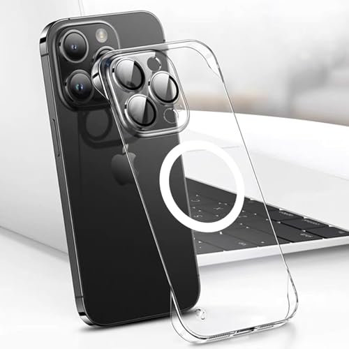 FAOMSEBS Senza Bordo Trasparente Cover per iPhone 15 Pro Max, Compatibile con MagSafe [Protettore per Lenti Fotocamera] (Sensazione di Metallo Nudo) Custodia Sottile Case per iPhone 15 Pro Max Cover
