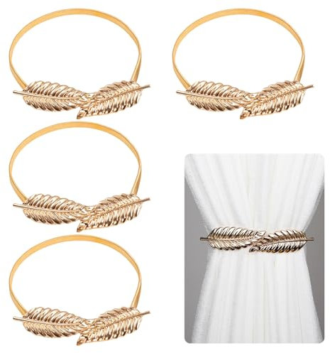 WJWINER Vorhang Raffhalter 4 Stück, Raffhalter für Gardinen, Gardinenraffer, Vorhang Raffhalter, Raffhalter für Vorhänge, zur Dekoration von Wohnzimmer, Büro und Schlafzimmer(Gold Blätter)