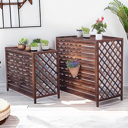 JXIPANUL Air Conditioner Fence Screen Thickened Wooden Board Louvered Air Conditioner Fence Privacy Fence To Hide Air Conditioner (Size : Large) (One Color XL)