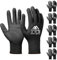 flintronic 6 Paar Arbeitshandschuhe, Nylon Arbeit Handschuhe für Herren und Damen, Beschichtete Gartenhandschuhe, mit PU-Beschichtung, Rutschfeste Handschuhe, für Bauarbeiter Mechaniker, Schwarz 9/L