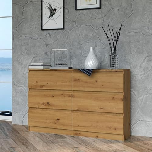 Home Collective Kommode, Schlafzimmer Flur, Schrank, Sideboard, Highboard mit 6 Schubladen, Breite 120 cm Höhe 75 | Artisan Perfekt für Wohnzimmer, Schlafzimmer oder Esszimmer