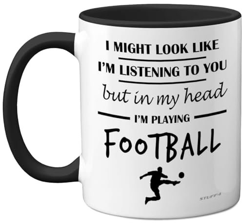 Stuff4 Football Gifts - in My Head I'm Playing Football Mug - Funny Gift for Footy Players, Footie Lover Presents, 11oz Ceramic Black Premium Mugs Novelty Cup