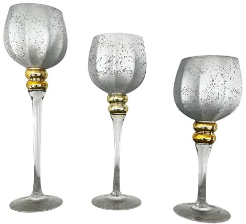 3-TLG. Set Windlichter aus Glas auf Fuß 30 cm + 35 cm + 40 cm - Kerzengläser auf Fuß - Glaskelche für Kerzen - Teelichthalter 3er Set - Kerzengläser hoch für Tischdeko