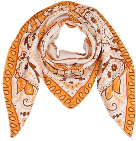 Damen Musselin Halstuch Made in Italy mit Leo Love Happy– Leichtes Dreieckstuch für Frühling & Sommer, Baumwolle, ca.195x85 cm (Paisley: Orange)