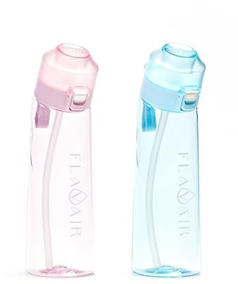Flavair 2 X Bundle 650ml Tritan Reusable Air Water Bottle with 6 Flavour | BPA-Free Air Water Bottle | Leakproof Sports Drinks Bottle for Gym, Work, School or Outdoor Activities (Blue&Pink)