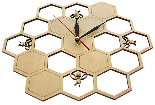 Nettoppo Schneiden Sie Uhr Honig Biene auf Bienen Wabe Hexagon Natur Uhr Wand Uhr Geometrische KüChe Kunst