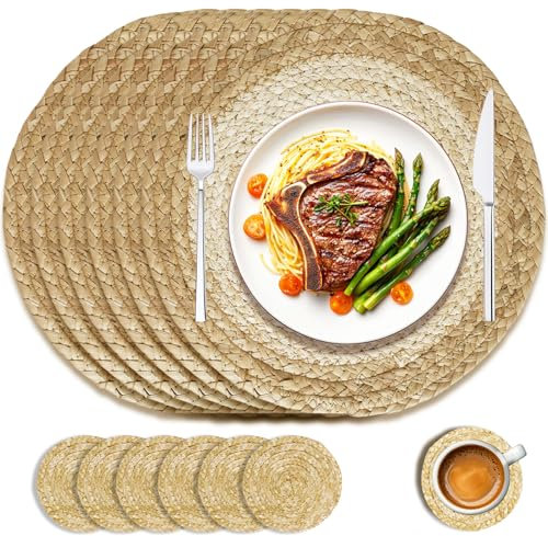 wiipara Runde Platzsets aus Wasserhyazinthe - Weizenstroh, 6er Set Tischuntersetzer Tischsets Abwaschbar, Handgemachte Platzdeckchen Rund Natur für Esstisch, Küche, Boho Heimdeko, Bauernhausstil