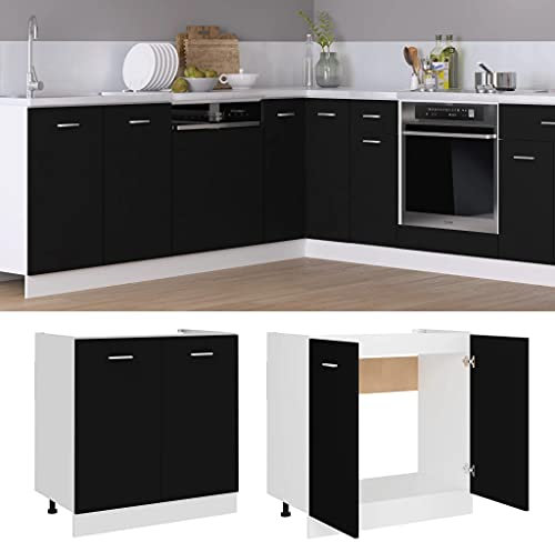 HETFTJN Barschrank Küchenunterschrank Küchenschränke Vorratsschrank - Spülenunterschrank Schwarz 80x46x81,5 cm Holzwerkstoff für Küche Esszimmer Wohnzimmer Badezimmer