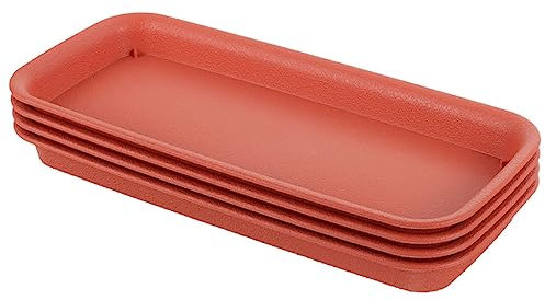 HANABASS 4 Pezzi Vassoio Impermeabile Vassoio Vegetale Rettangolare Sottovasi Quadrati Multiplo Vasi Trasparenti per Piante Pianta da Piatti Drenaggio Sottovasi Rettangolari Rosso Plastica