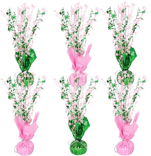 Gyufise 6 Stück Metallfolien-Sprüh-Mittelstück-Stern-Tischdekoration, Tischdekoration, Tischdekoration für Geburtstag, Hochzeit, Jahrestag, Abschlussfeier, Urlaub, Partyzubehör, Rosa/Grün