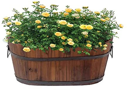 CEHJZQRPL Secchio in Legno Rustico, Contenitore for Piante, fioriera Vintage, Contenitore for Patio, Giardino, Cortile(50x31.5x20.5cm)