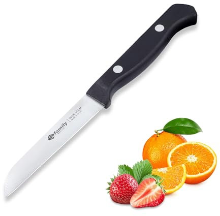 Family Cuchillo Cocina Acero Inoxidable, Hoja Delgada de 8 Cm Para Pelar y Cortes Finos, Mango Cómodo Antideslizante, Ideal Para Frutas y Verduras Pequeñas, 1.5×18 Cm