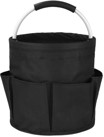 Vuxava Cestino porta Attrezzi con 6 Tasche Esterne,Contenitore per Utensili per la Pulizia, Borsa per Attrezzi da Giardino Facile da Pulire e Trasportare(Nero)