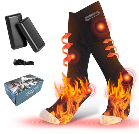 Beheizbare Socken, 2025 neues 5000mAh Akku Elektrisch Beheizte Socken für Damen Herren, Wiederaufladbare Heizsocken 3 Heizstufen, Waschbare Wärmesocken Fußwärmer für Skifahren Camping Radfahren