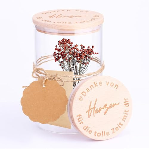 Originelles Abschiedsgeschenk Kollegen mit Gravur, 850ml Vorratsglas mit Holzdeckel, inkl. Juteschnur und Karten, Ideales Dankeschön Abschied Geschenk für Erzieherin, Lehrer, Hebamme, Kollegen
