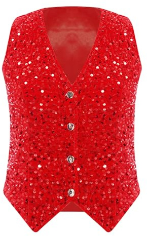 TiaoBug Damen Pailletten Weste Modern Slim Fit Anzugweste Kellnerweste Gilet Ärmelloses V Ausschnitt Top Tailliert Oberteile Business Disco Motto Party Outfit
