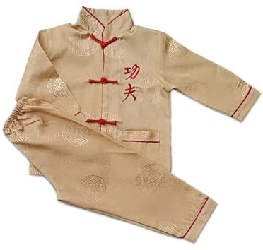 Kinder Kung Fu Kleidung, Traditionelle Tai Chi Uniform für Jungen Mädchen, Chinesische Kampfkunst Wing Chun Langarm Tang-Suit (Yellow, 12 Years)