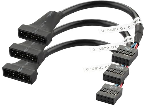 WLGQ USB 2.0 9-Pin auf USB 3.0 19-Pin Adapterkabel - Interne Frontpanel-Adapter für Mainboard (480Mbps, 10cm, Schwarz, 3er Pack)