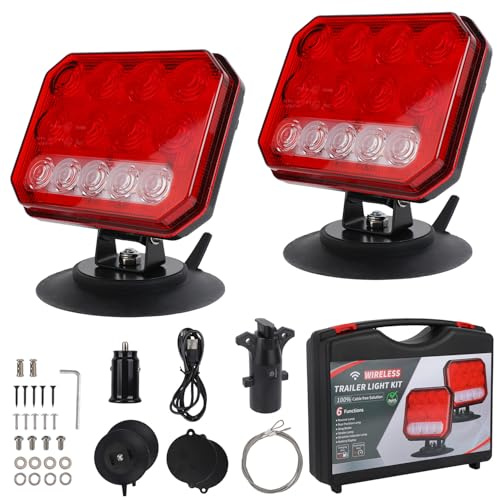 BTFO Kabellose Anhänger Beleuchtung, Wiederaufladbar und Wasserdicht LED-Rückleuchten für Abschleppwagen mit Verstellbaren Halterungen IP67 Zubehör für Lkw Boote Wohnmobile und Camper